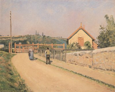 De spoorwegbarrière bij Pâtis nabij Pontoise door Camille Jacob Pissarro